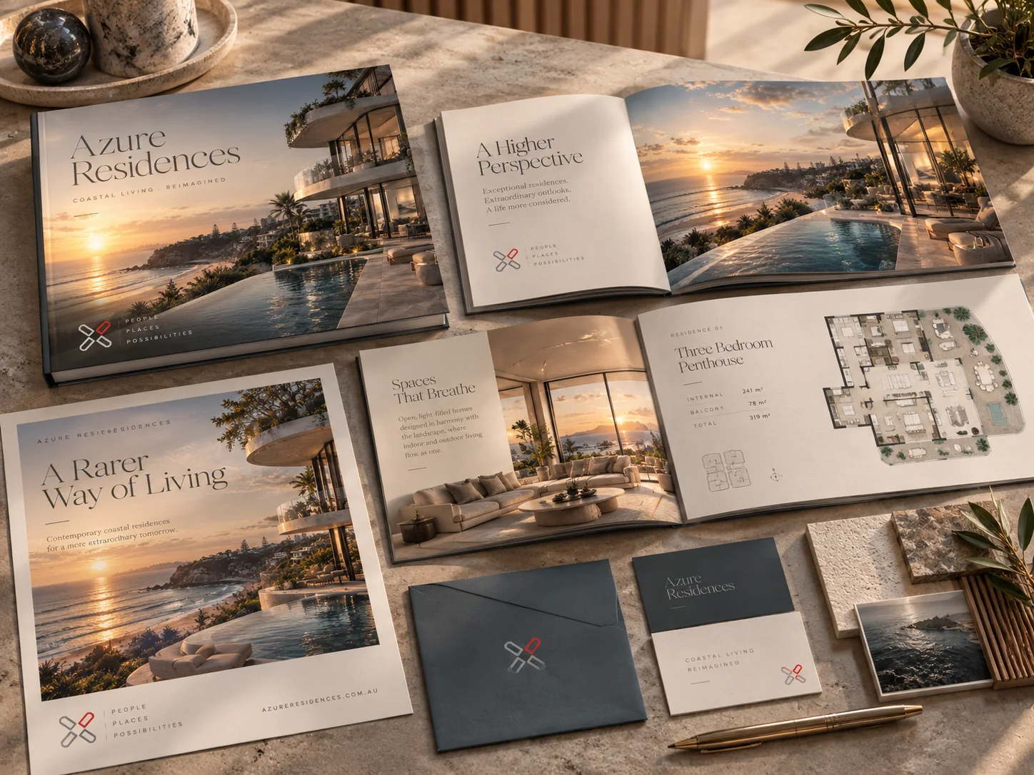 High-end property marketing brochures and luxury sales collateral design